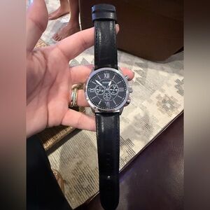 Fossil Black Dial Leather Watch